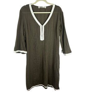 Athleta Lanai Crinkle Swim Cover Up Dress Women XL Green Knee Semi Sheer Cotton